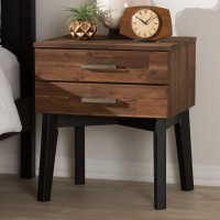 Baxton Studio Selena-Caramel/Brown-NS Selena Mid-Century Modern Brown Wood 2-Drawer Nightstand